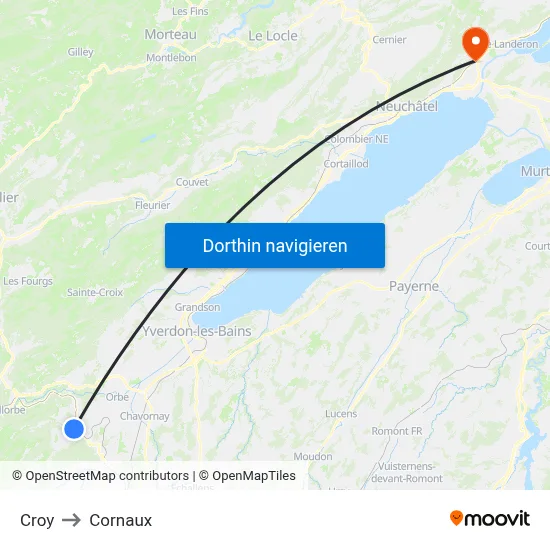 Croy to Cornaux map