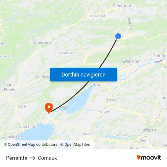 Perrefitte to Cornaux map