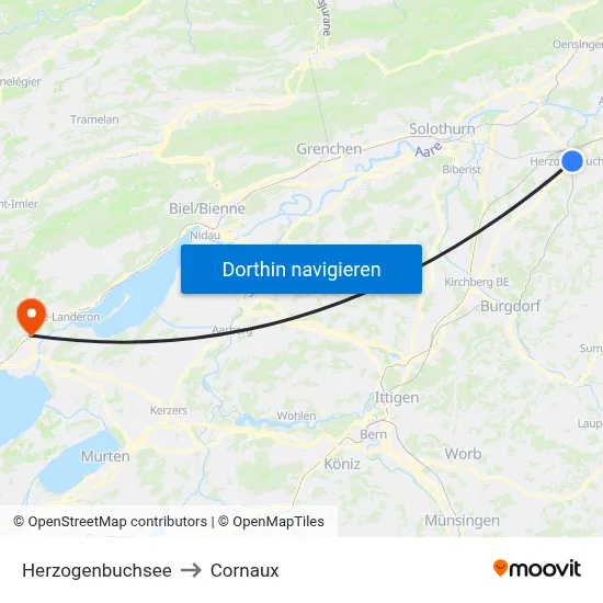 Herzogenbuchsee to Cornaux map