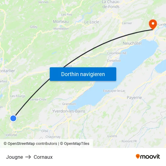Jougne to Cornaux map