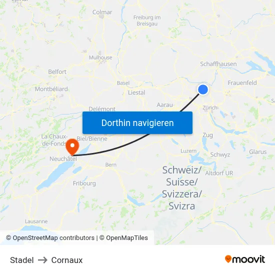 Stadel to Cornaux map