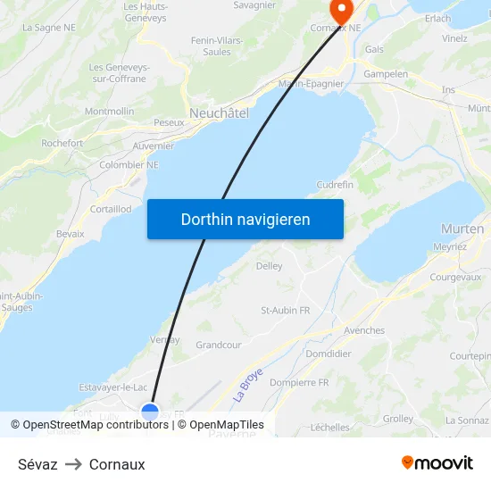 Sévaz to Cornaux map