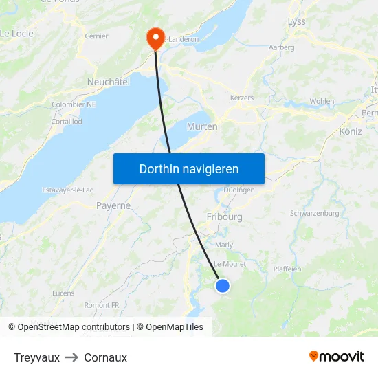 Treyvaux to Cornaux map