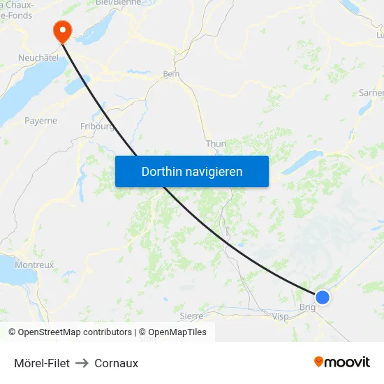 Mörel-Filet to Cornaux map