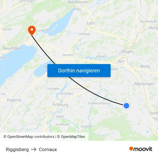 Riggisberg to Cornaux map