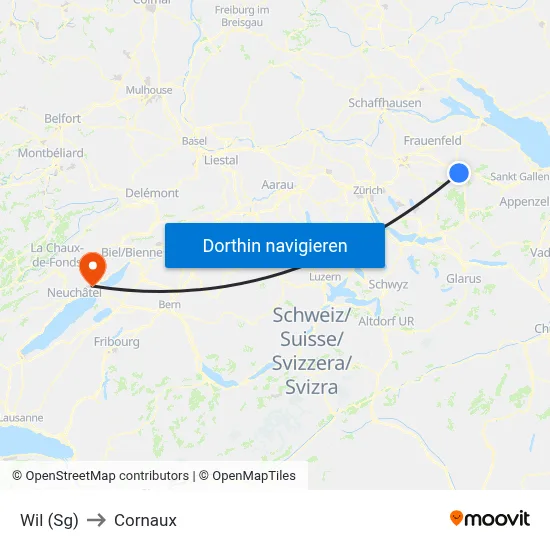 Wil (Sg) to Cornaux map