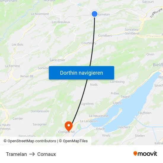 Tramelan to Cornaux map
