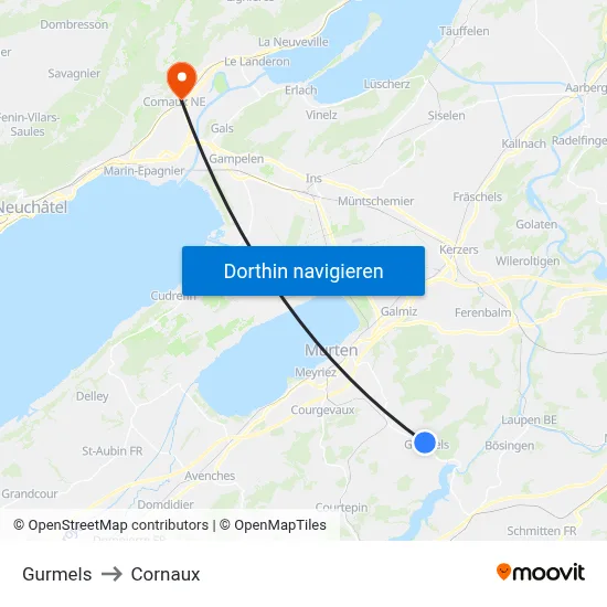 Gurmels to Cornaux map