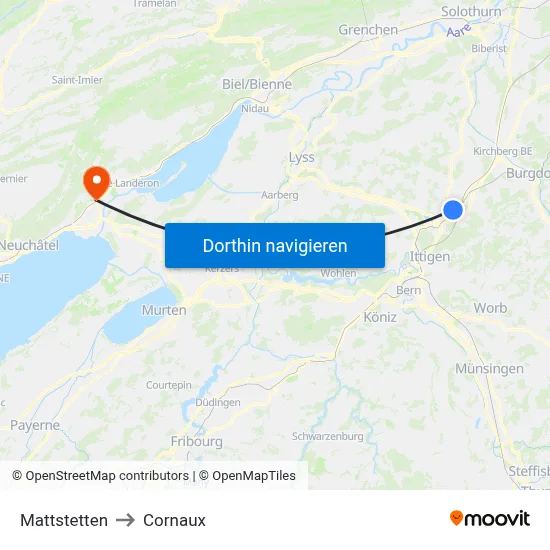 Mattstetten to Cornaux map