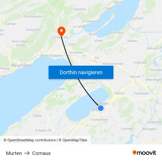 Murten to Cornaux map