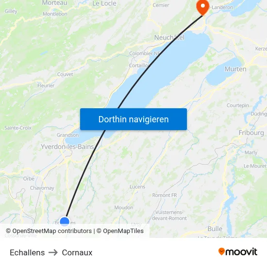 Echallens to Cornaux map