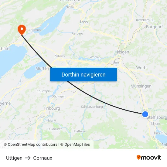 Uttigen to Cornaux map