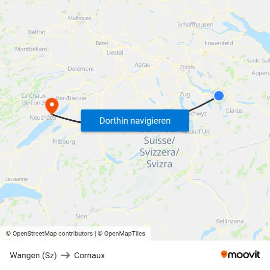Wangen (Sz) to Cornaux map
