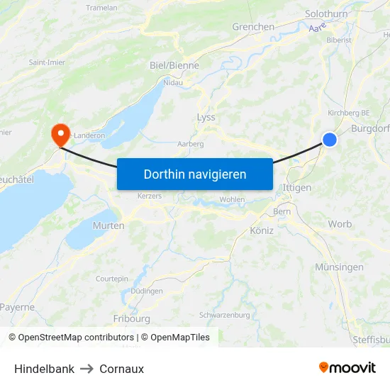 Hindelbank to Cornaux map