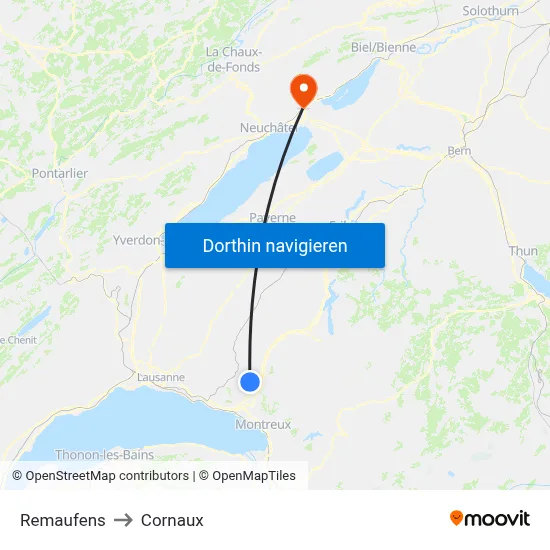 Remaufens to Cornaux map