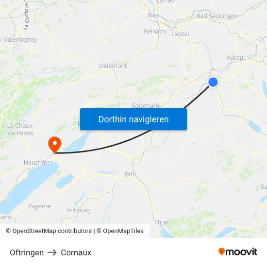 Oftringen to Cornaux map