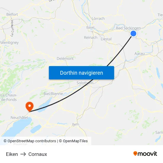 Eiken to Cornaux map