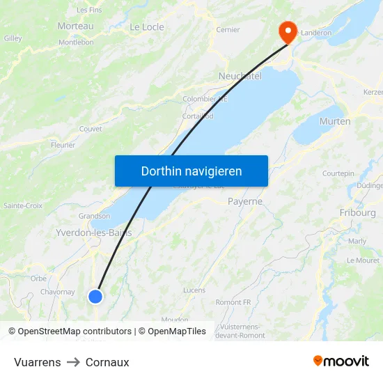 Vuarrens to Cornaux map