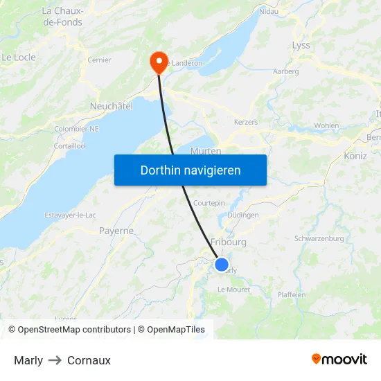 Marly to Cornaux map