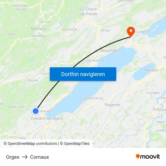 Orges to Cornaux map