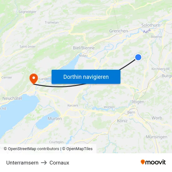 Unterramsern to Cornaux map