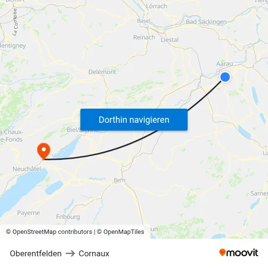 Oberentfelden to Cornaux map