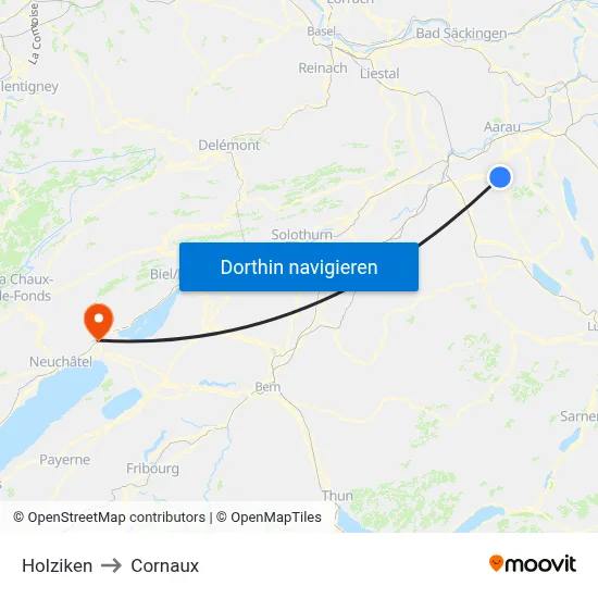 Holziken to Cornaux map