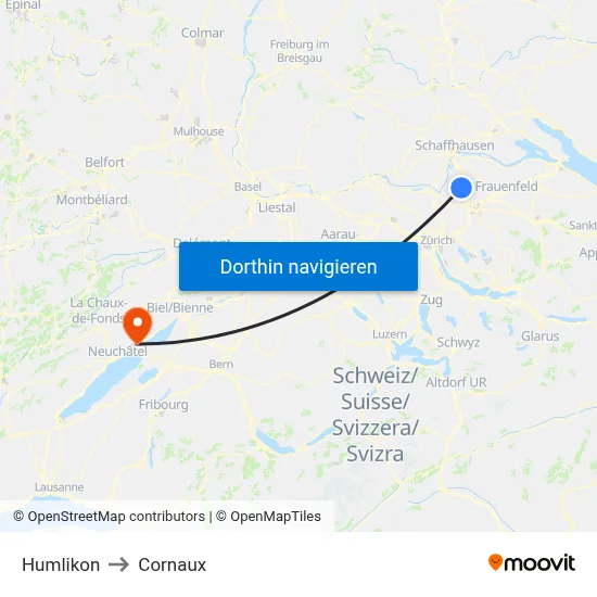 Humlikon to Cornaux map