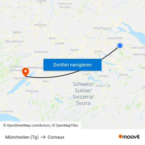 Münchwilen (Tg) to Cornaux map