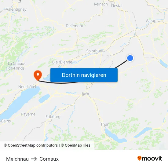 Melchnau to Cornaux map