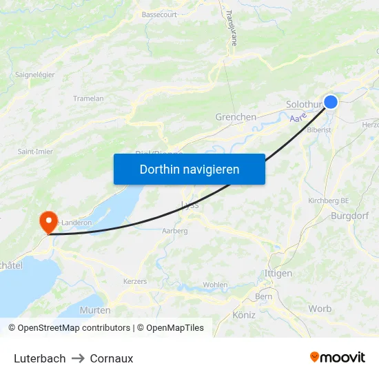 Luterbach to Cornaux map