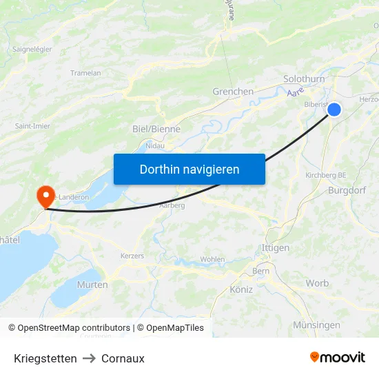 Kriegstetten to Cornaux map