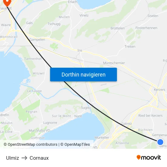 Ulmiz to Cornaux map