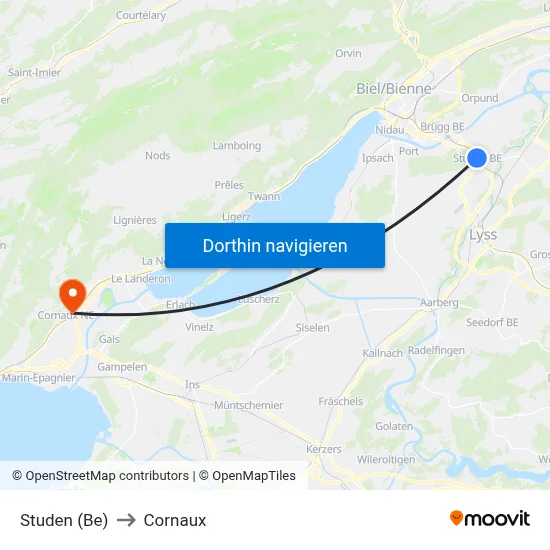 Studen (Be) to Cornaux map