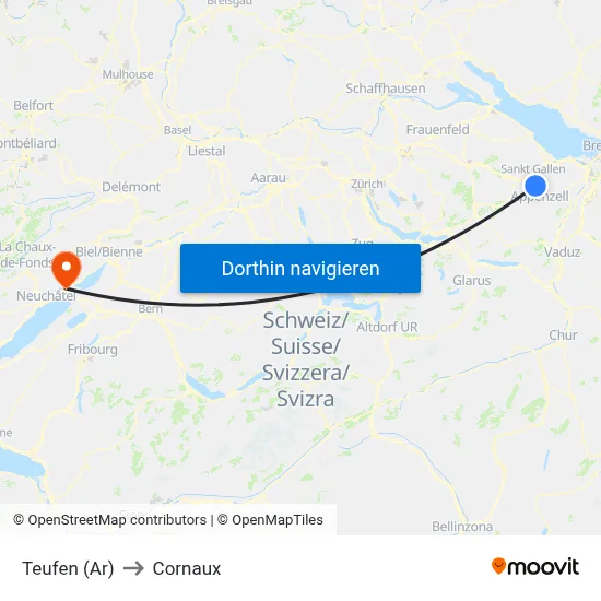 Teufen (Ar) to Cornaux map