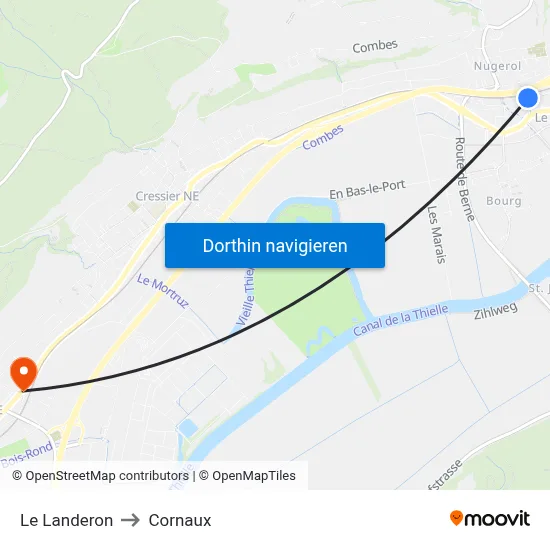 Le Landeron to Cornaux map