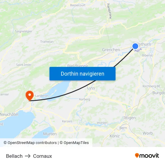 Bellach to Cornaux map