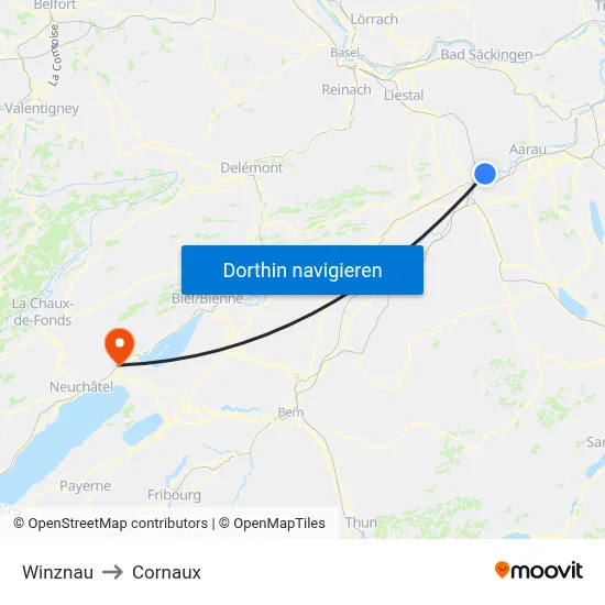 Winznau to Cornaux map