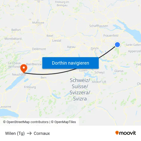 Wilen (Tg) to Cornaux map