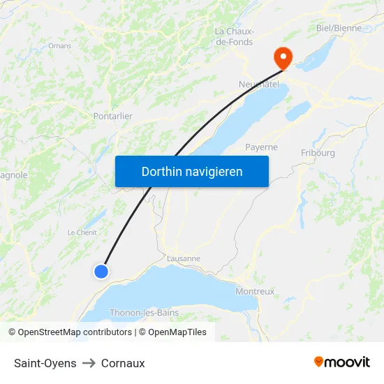 Saint-Oyens to Cornaux map