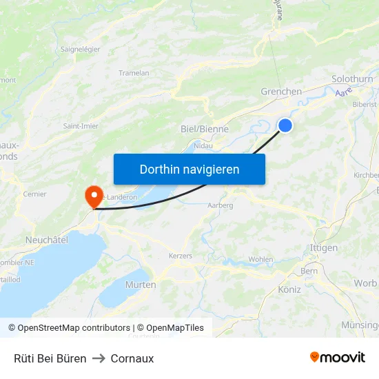 Rüti Bei Büren to Cornaux map