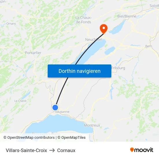Villars-Sainte-Croix to Cornaux map
