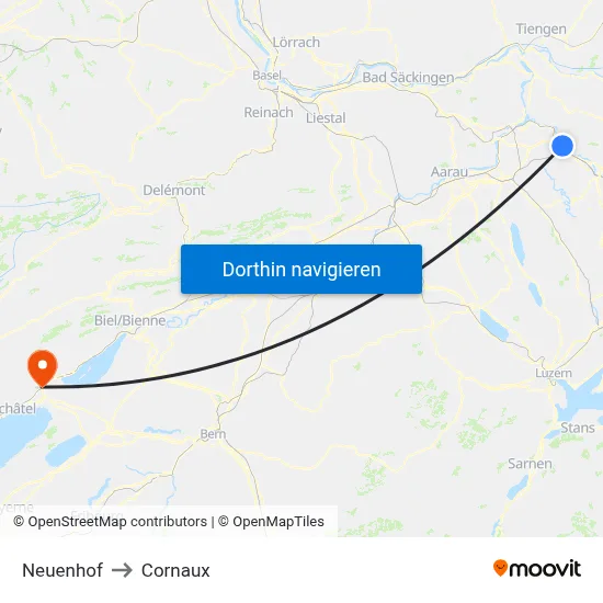 Neuenhof to Cornaux map