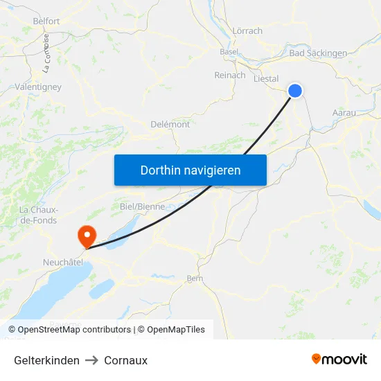 Gelterkinden to Cornaux map