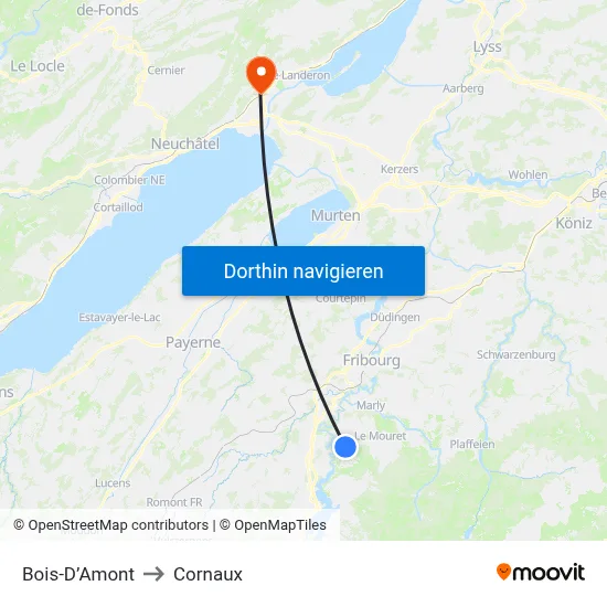 Bois-D’Amont to Cornaux map