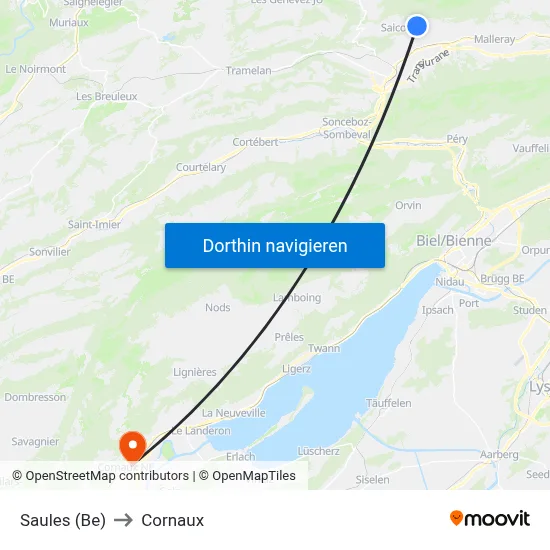 Saules (Be) to Cornaux map