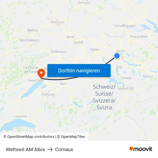 Wettswil AM Albis to Cornaux map
