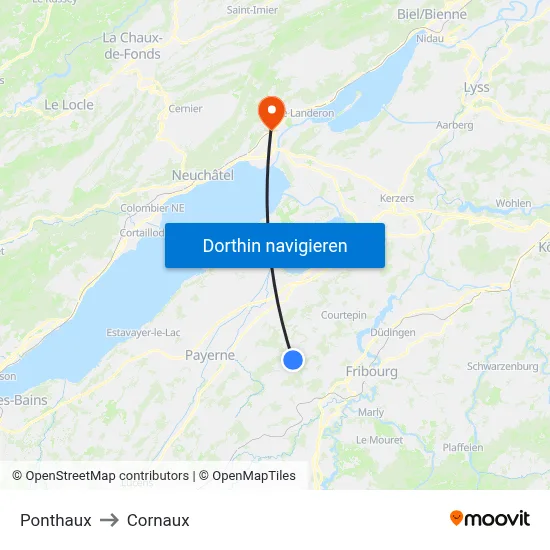 Ponthaux to Cornaux map