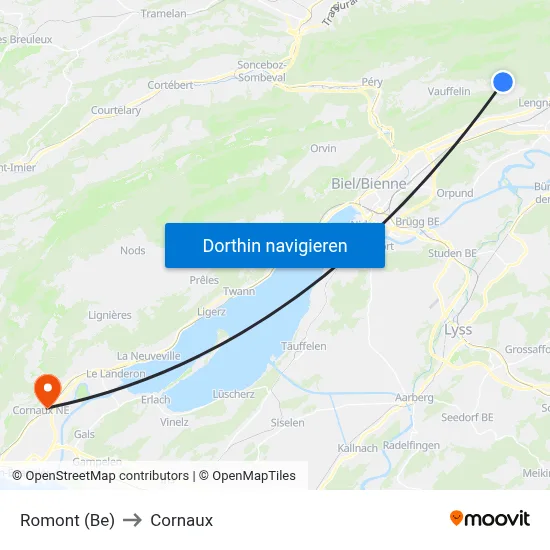 Romont (Be) to Cornaux map