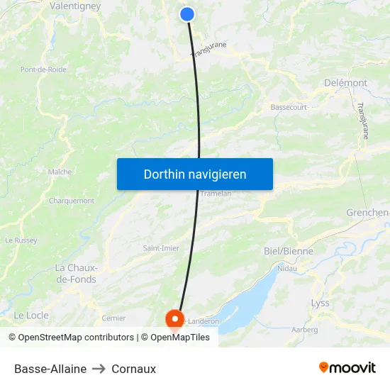 Basse-Allaine to Cornaux map